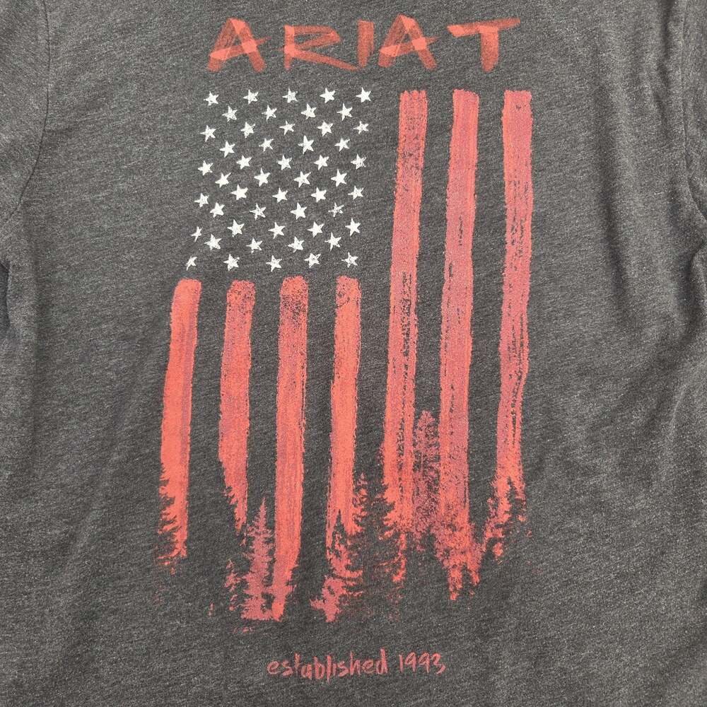 Ariat Logo T-shirt Mens Small Gray Long Sleeve Western Cowboy Patriotic
